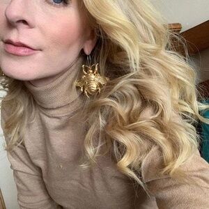 Gold Bumble Bee Wings Dangle Earrings